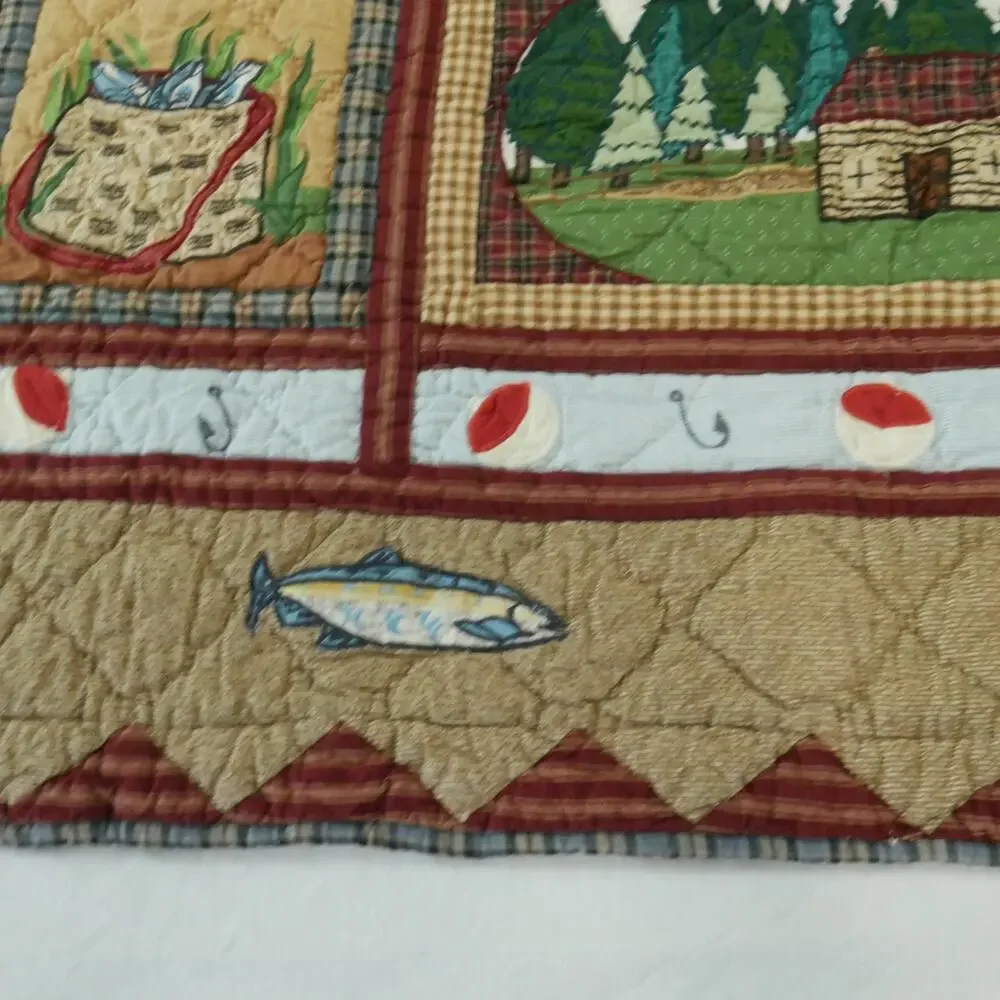 Vintage Applique‎ Fishing Quilt Man Cave Cabin Outdoor Novelty Patch Magic 58x49